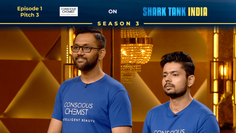 Conscious Chemist founders pitching their natural skincare brand on Shark Tank India.