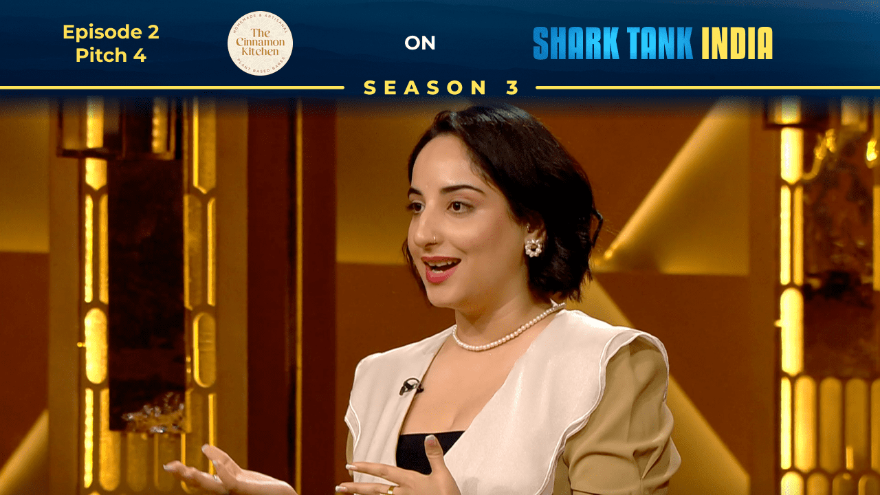 The Cinnamon Kitchen founder Priyasha Saluja pitching on Shark Tank India.