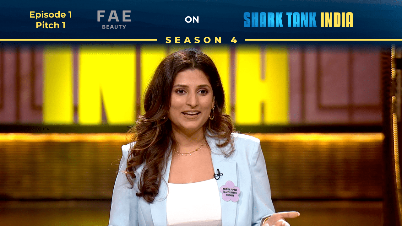 FAE Beauty founder Krishma Kewalramani presenting gender-neutral cosmetics on Shark Tank India.