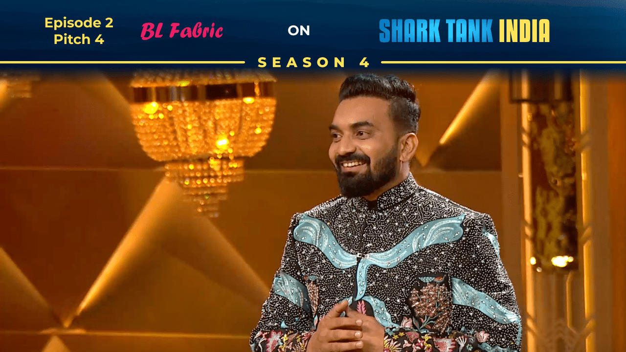 BL Fabric founder Mayur Bharatbhai Gediya presenting designer lehengas on Shark Tank India.