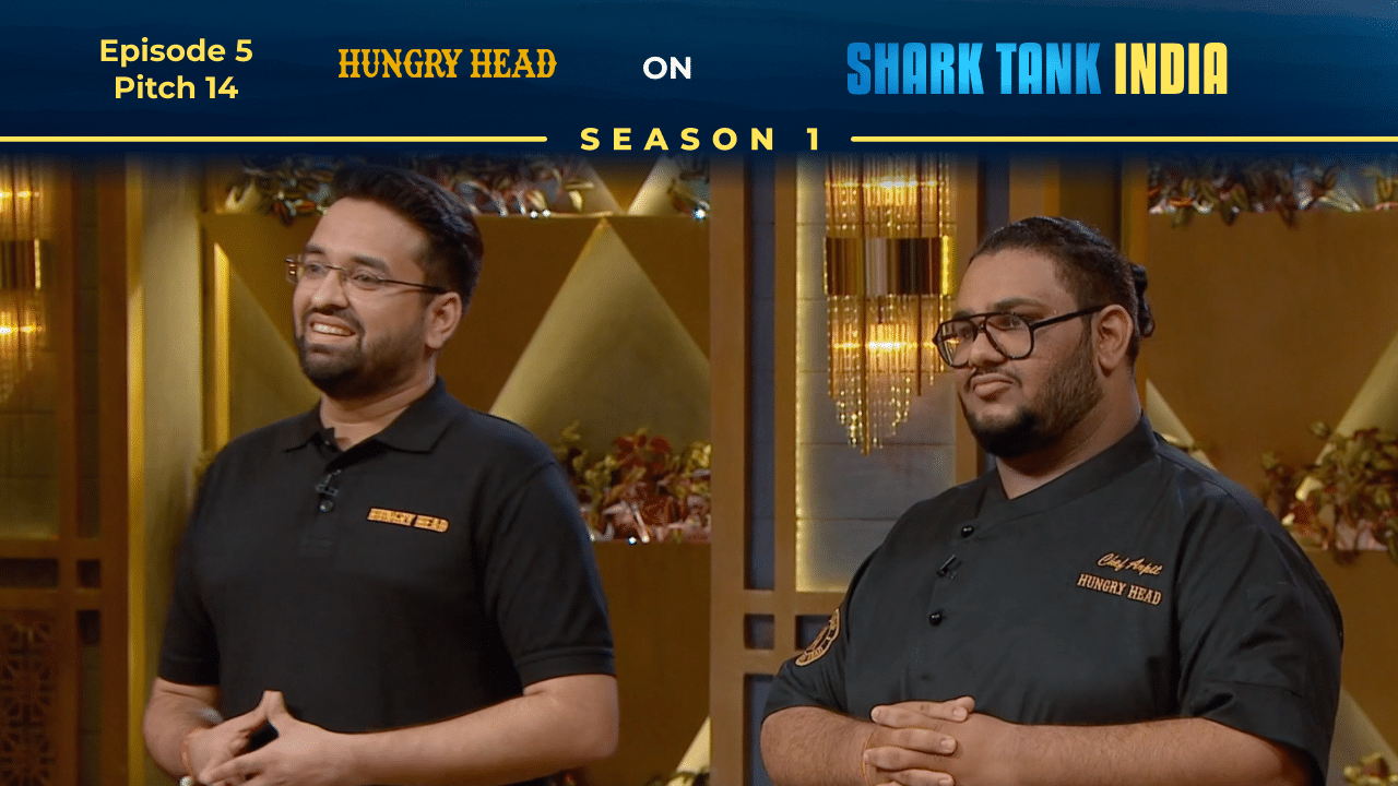 Arpit Kabra and Rahul Daga presenting Hungry Heads on Shark Tank India