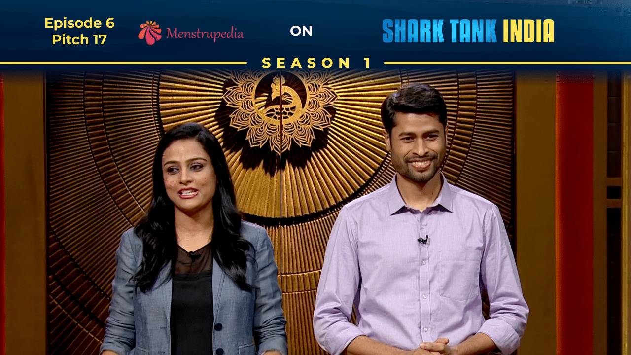 Aditi Gupta and Tuhin Pal presenting Menstrupedia Comic on Shark Tank India