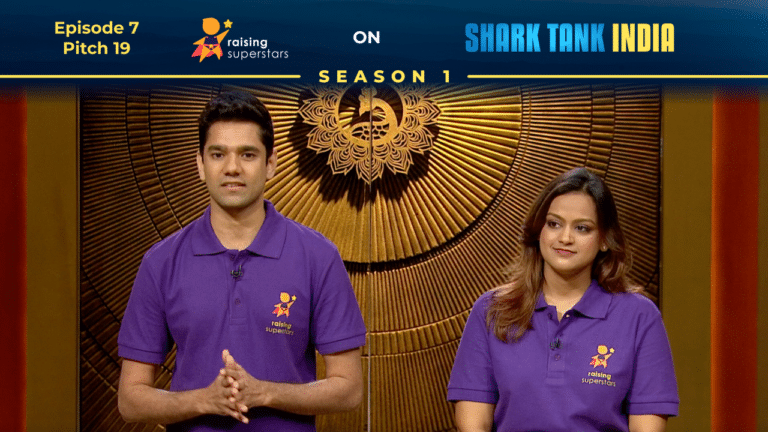 Raising Superstars presenting their early childhood learning startup on Shark Tank India.