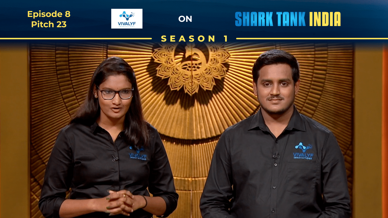 Founders Duvvuru Varshita & Vimal Kumar presenting Vivalyf Innovations on Shark Tank India.