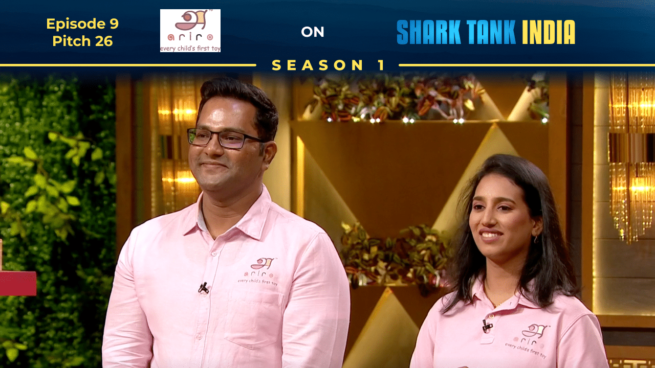 Founders of Ariro Wooden Toys pitching their sustainable brand on Shark Tank India.