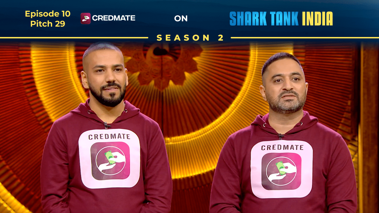 Credmate founders Gaurav Kundra & Gaurav Sharma pitching on Shark Tank India.