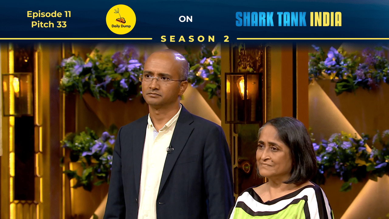 Daily Dump founders Poonam Bir Kasturi & Arjun Dev presenting their composting solution on Shark Tank India.