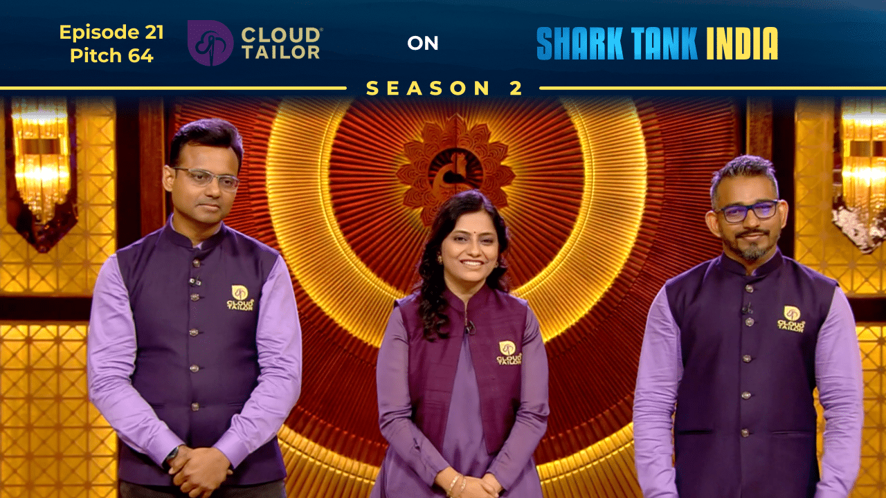 CloudTailor founders Rudra Pratap, Susmitha Lakkakula & Mahesh Patel pitching on Shark Tank India