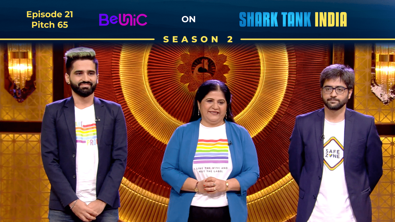 BeUnic founders Ashish Chopra, Simmi Nanda, and Vishesh Chopra pitching on Shark Tank India