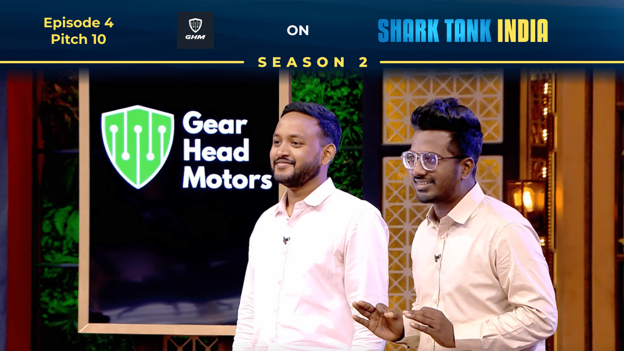 Gear Head Motors founders Nikhil Gunda and V Sai Meher Krishna presenting their electric bicycles on Shark Tank India