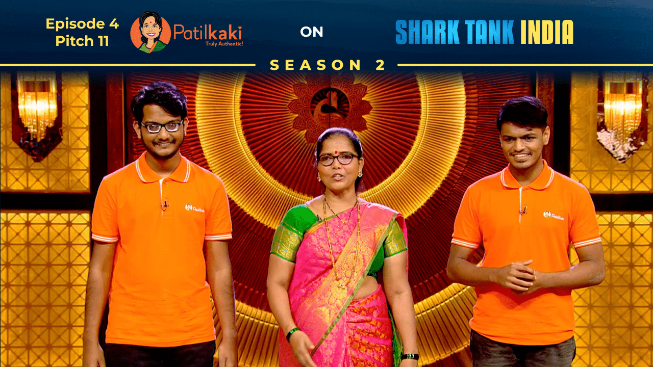 Patil Kaki founders presenting home-style snacks on Shark Tank India