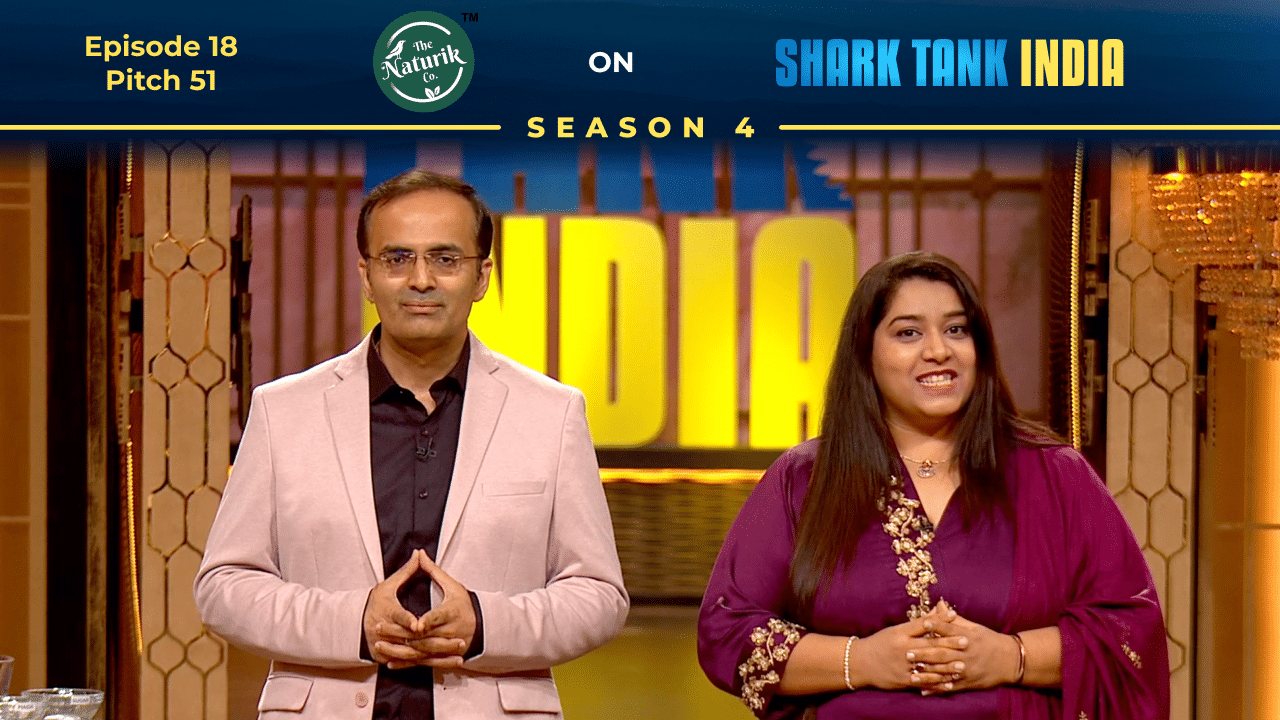 Founders Sahil Vohra and Isha Chadha Vohra pitching The Naturik Co on Shark Tank India Season 4.