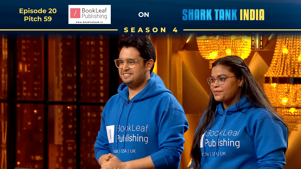 Founders Shivangi Verma and Musavir Khurshid presenting BookLeaf Publishing on Shark Tank India Season 4.