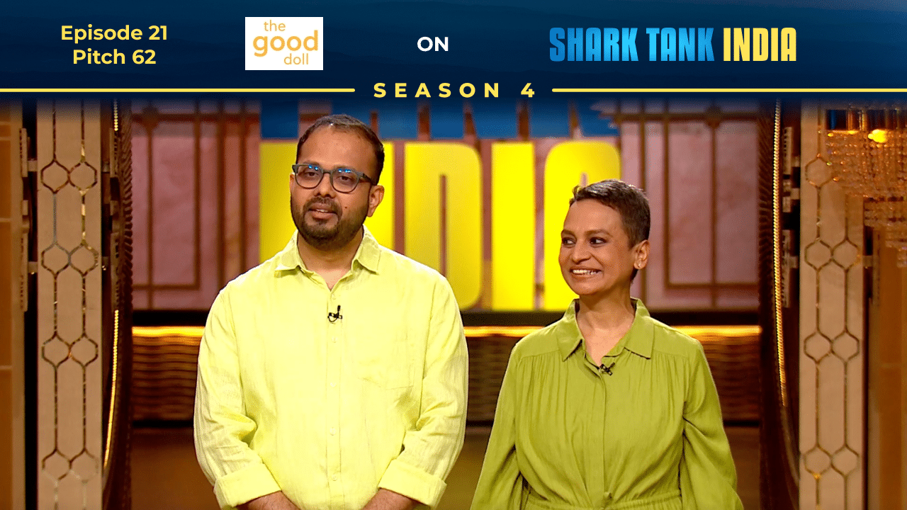 Founders Suhas Ramegowda and Sunita Suhas pitching The Good Doll on Shark Tank India Season 4.