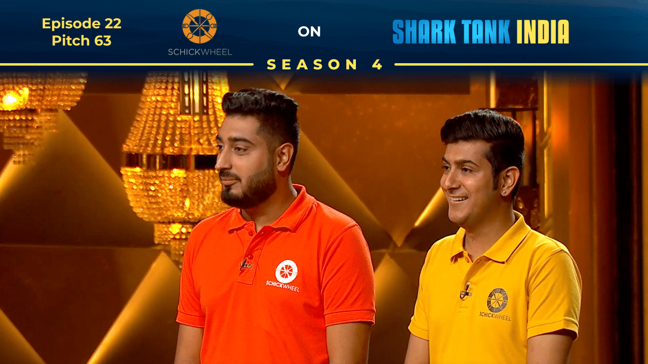 Founders Rishabh and Parth Sachdeva presenting Shickwheel on Shark Tank India Season 4.