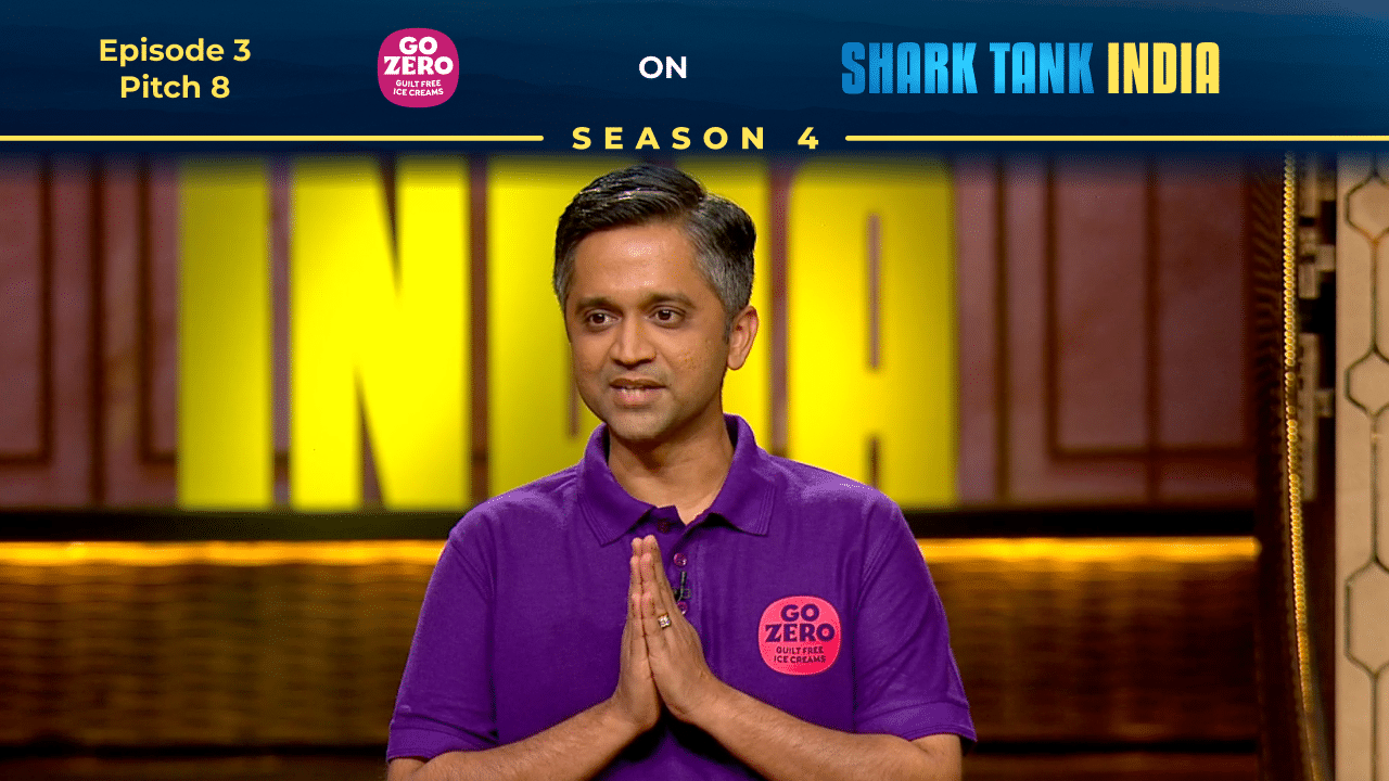 Go Zero founder Kiran Jayant Shah presenting his zero-sugar ice cream brand on Shark Tank India.