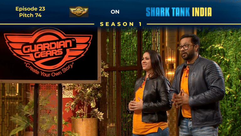 Guardian Gears founders presenting motorcycle luggage on Shark Tank India